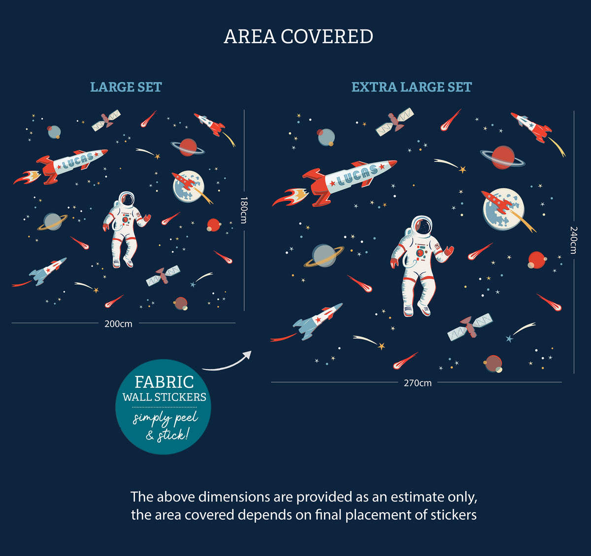 Personalized Astronaut and Space Rockets Wall Sticker