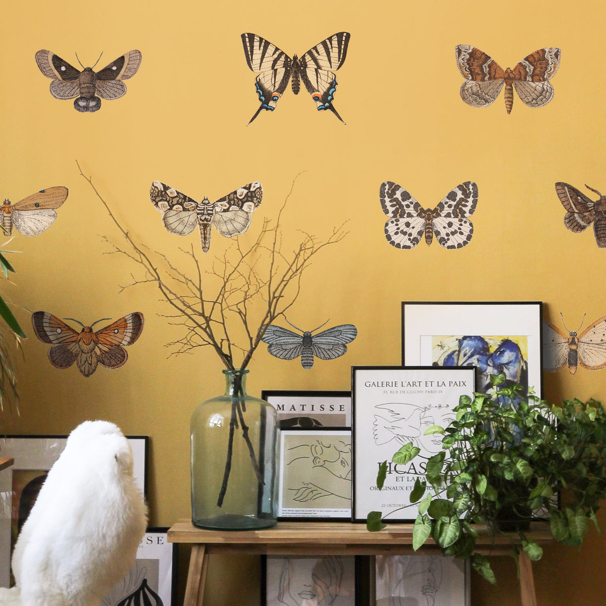 Vintage Butterfly Etching Peel and Stick Fabric Wall Stickers