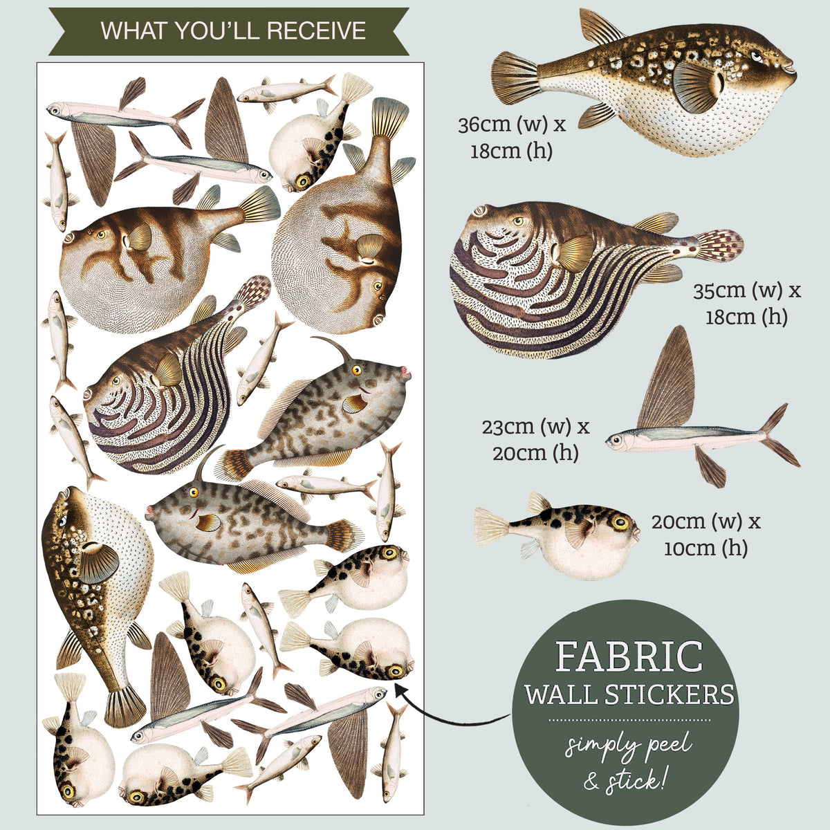 Puffer Fish Vintage Illustration Wall Decals