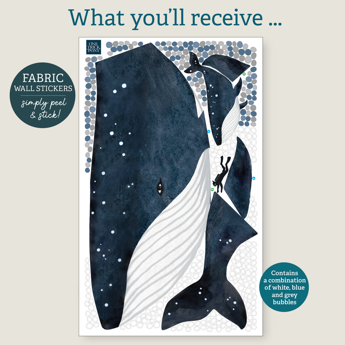 Wandaufkleber „Der Wal und der Taucher“ aus Stoff