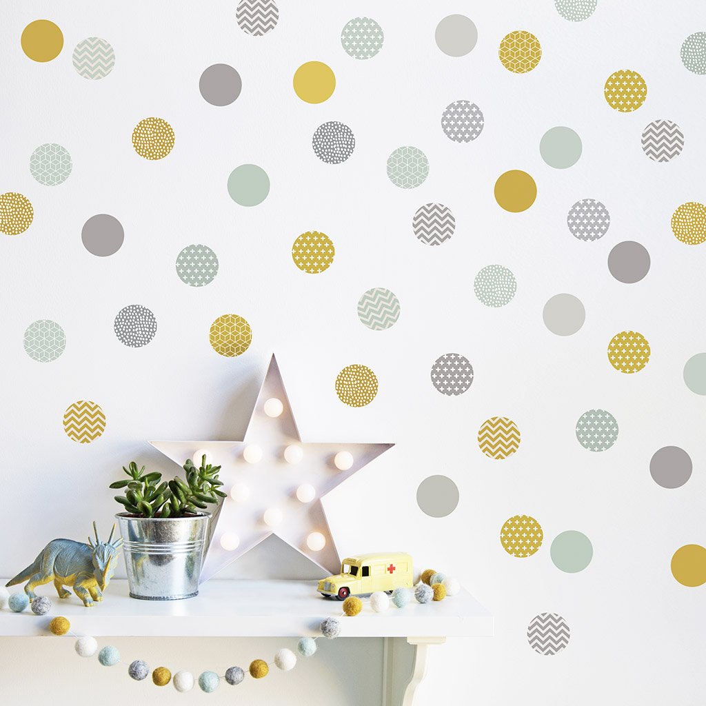 Mustard &amp; Mint Polka Dot Wall Stickers